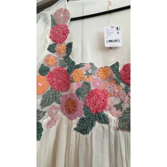 Free People Embroidered Sheer Cream Babydoll Style Top - Picture 4 of 5